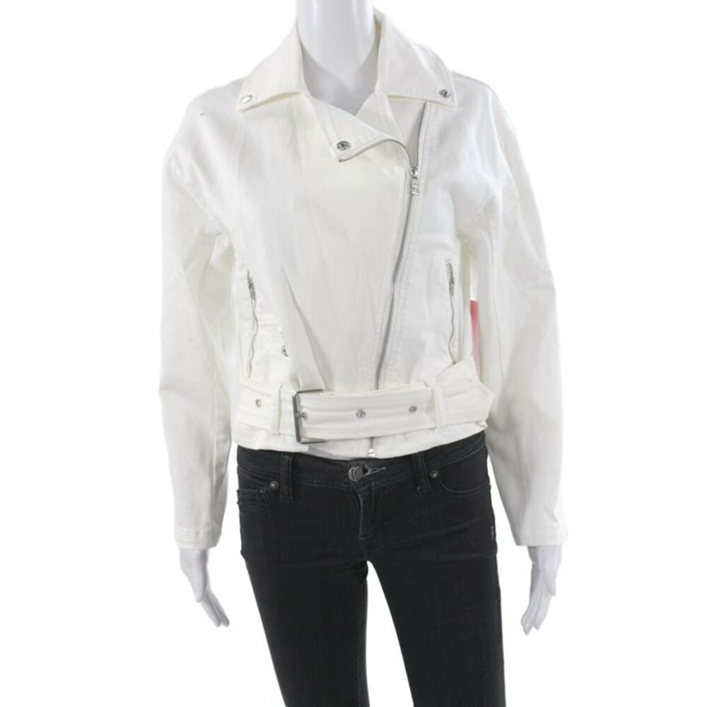 Juicy Couture Womens Biker Jacket White Buckle Long Sleeve Size XS